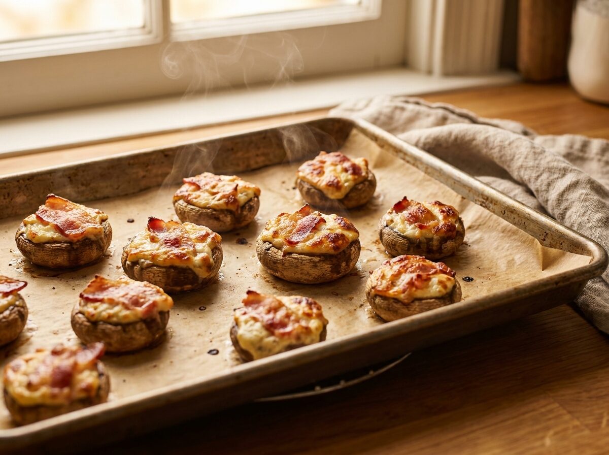 Baked bacon and cream cheese stuffed mushrooms